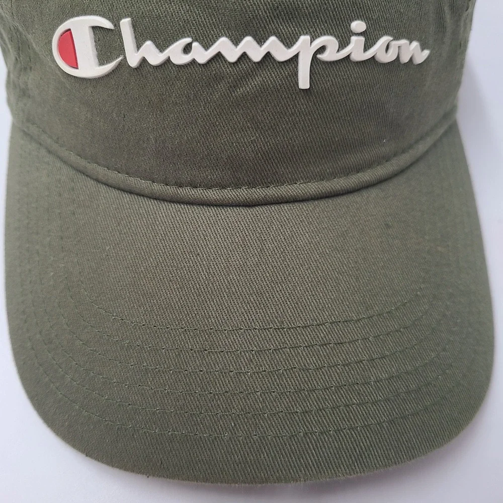 Champion Hat Strapback (Fits Small) Green White Script Logo Casual Brand Cotton